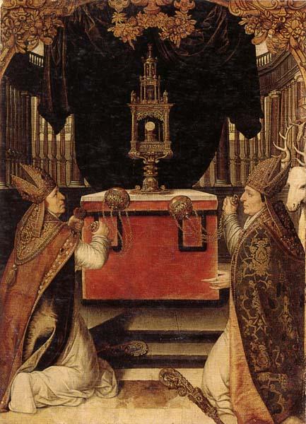  Saints augustine and hubert burning incense at an altar